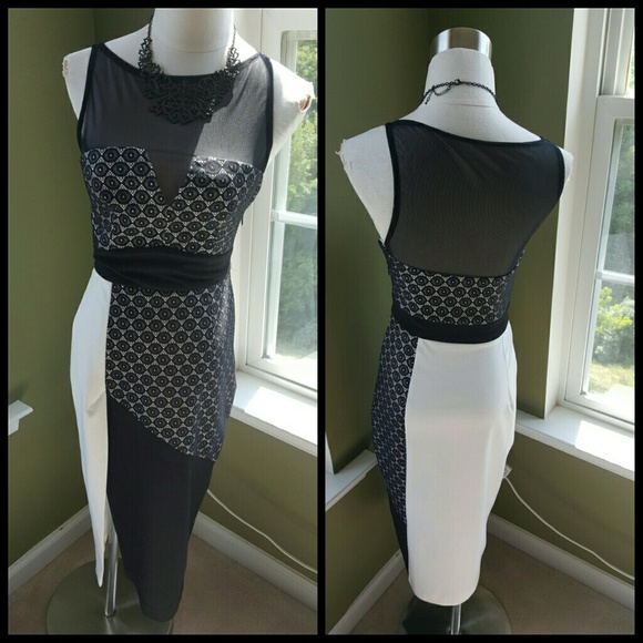 ASOS Dresses & Skirts - ASOS Black and White Mesh Pencil Dress